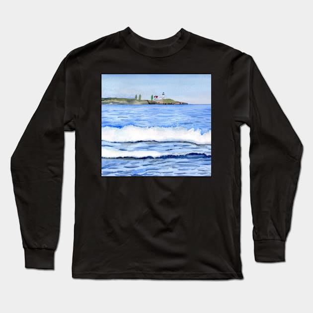 Nubble Lighthouse seen from York Beach Long Sleeve T-Shirt by Sandraartist